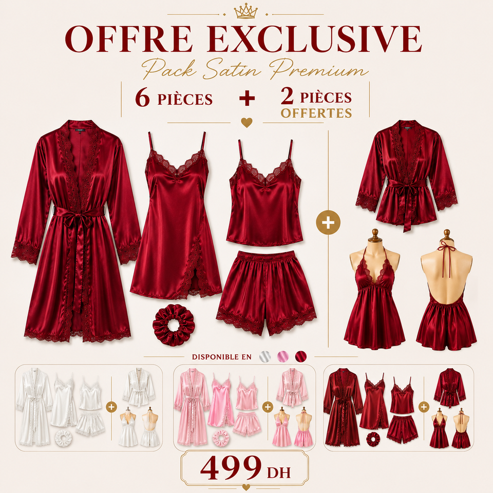 Ensemble Satin 6 Pièces + Pack 2 Pièces Offert