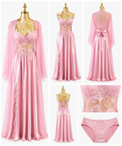 Ensemble Nuisette Longue Satinée 3 Pièces Dentelle & Élégance