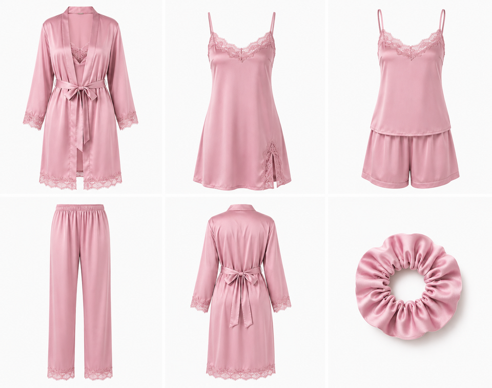 Ensemble Pyjama Satin 6 Pièces Élégance
