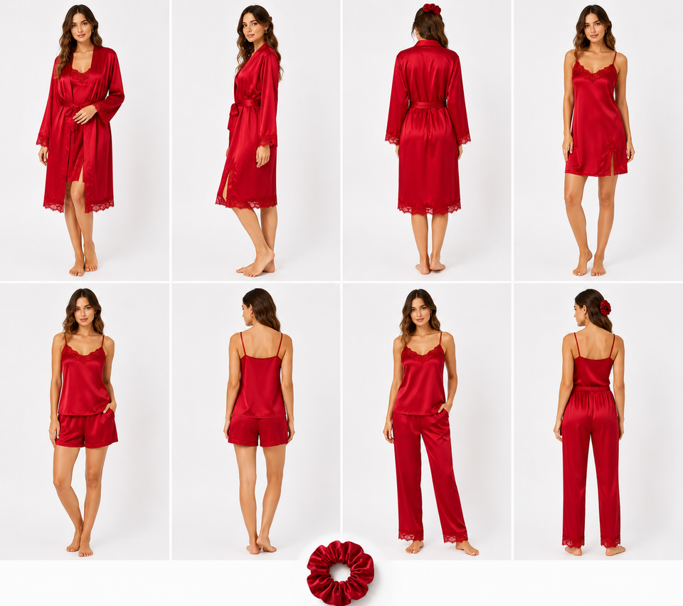 Ensemble Pyjama Satin 6 Pièces Élégance
