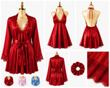 Ensemble Nuisette Satinée 3 Pièces Élégance & Dentelle