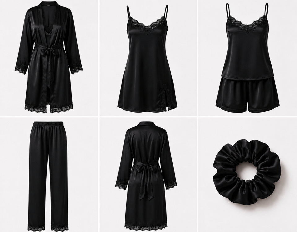 Ensemble Pyjama Satin 6 Pièces Élégance